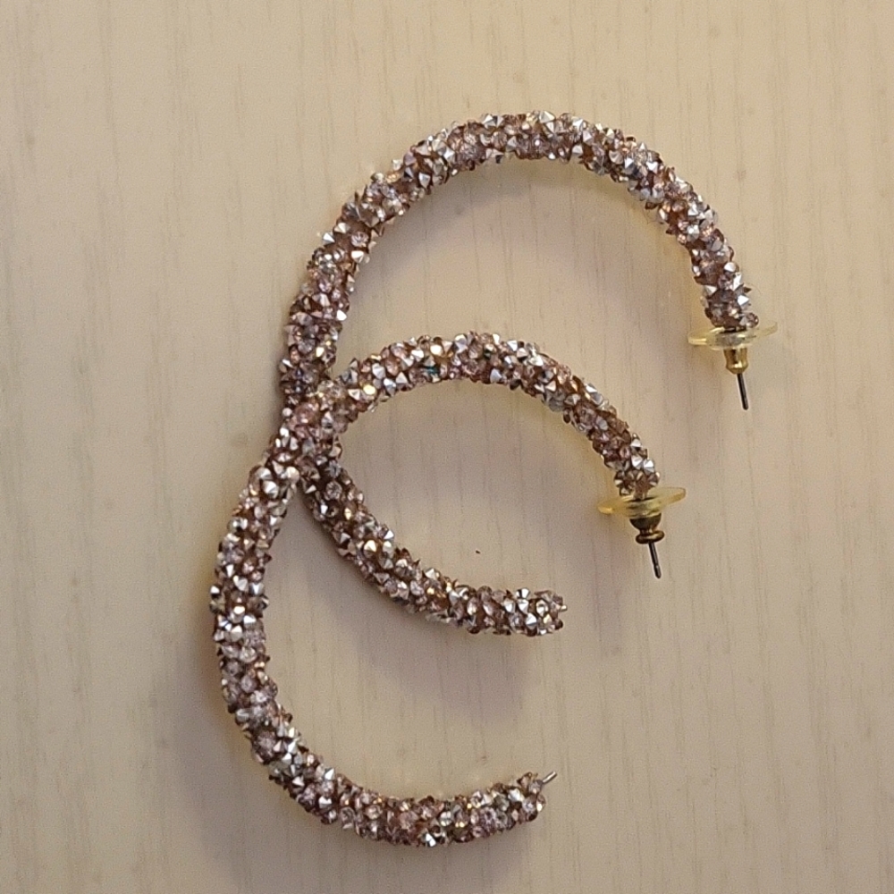 Large pink crystal post earrings